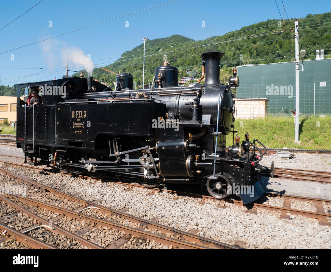 Blonay Chamby railway locomotive number 3 formerly of the Brig-Furka-Disentis Bahn and Furka Oberalp.  This locomotive was built by SLM Stock Photo