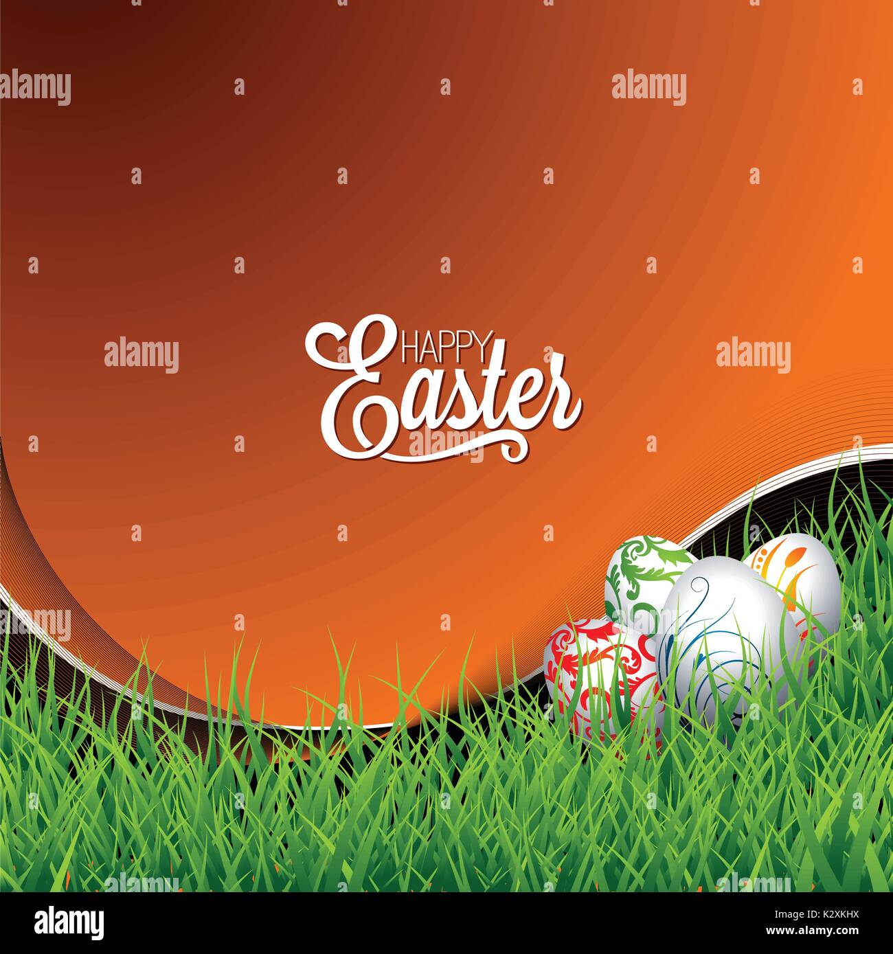 Vector Easter holiday Illustration with painted eggs on grass ...