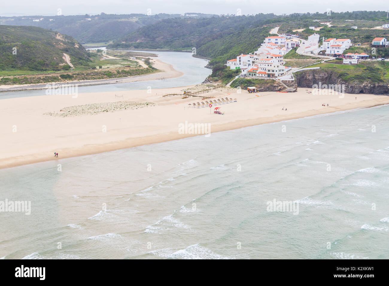 Ribeira de Seixe and beach in Odeceixe, Alentejo, Portugal Stock Photo