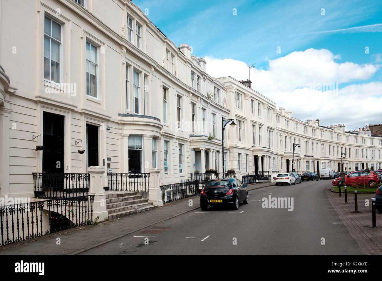 The architecture of the Royal Crescent terraced houses, just off Sauchiehall Street, Glasgow