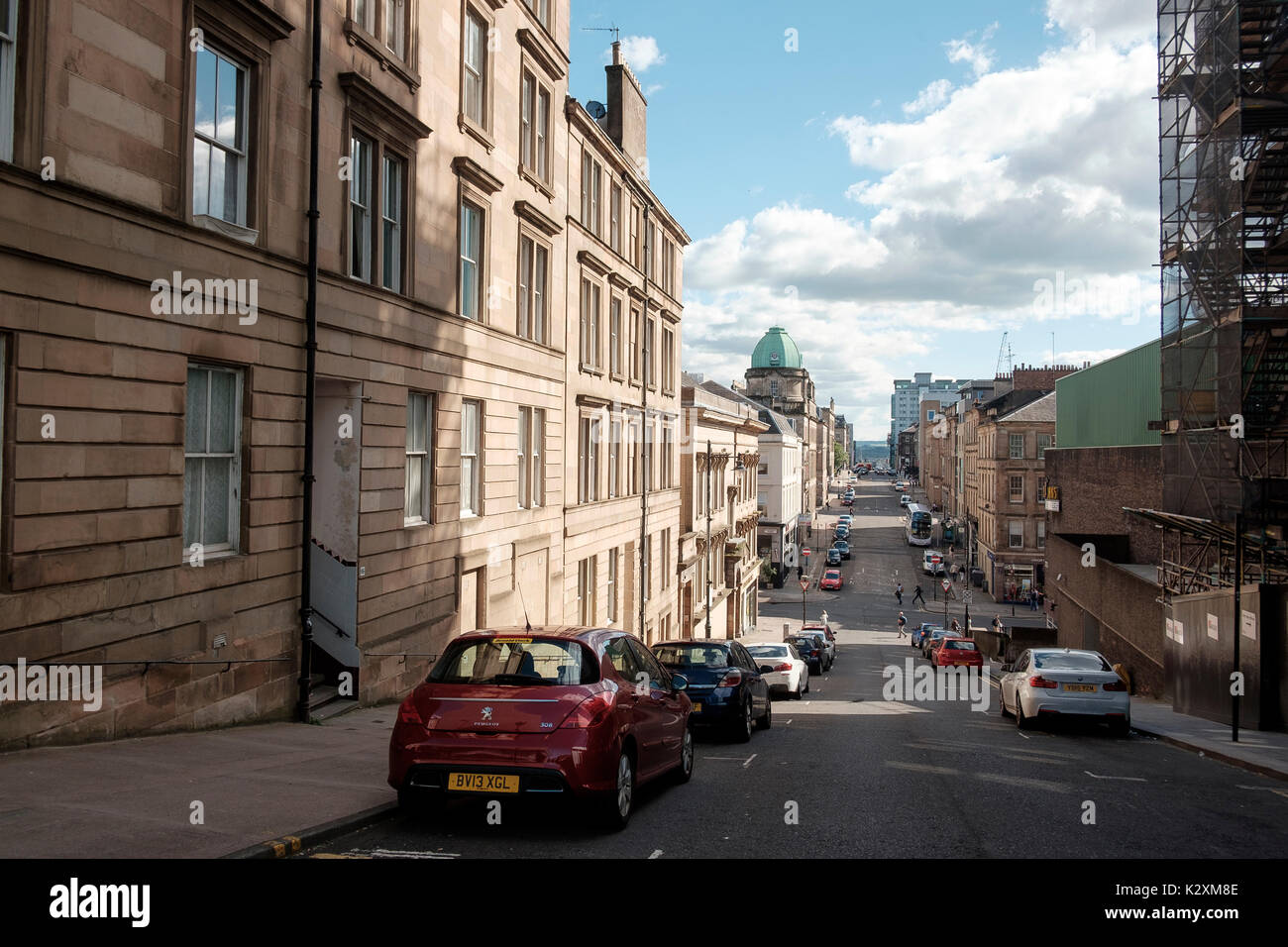 A view of the grid of streets in the city centre of Glasgow down the