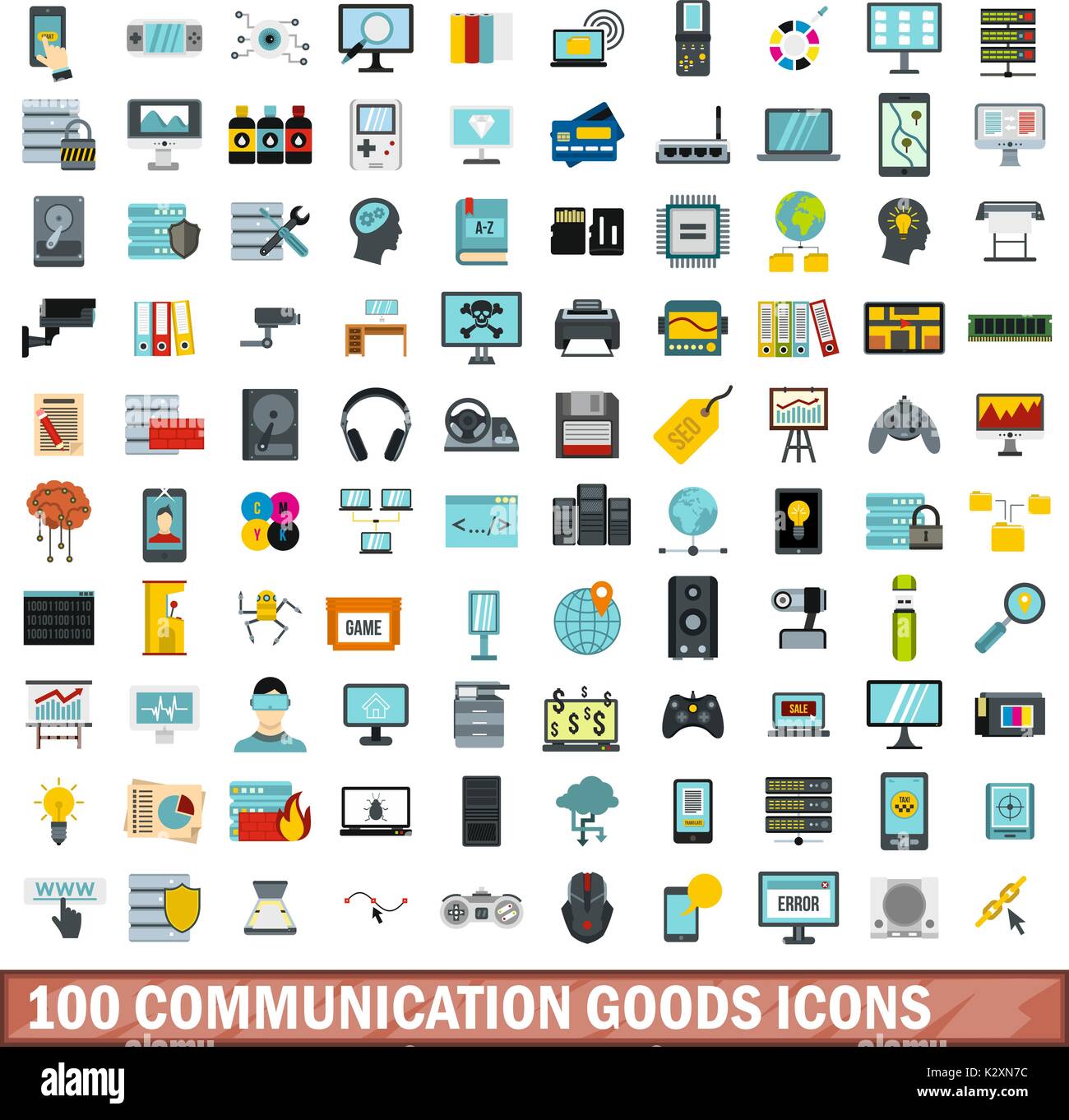 100 communication goods icons set, flat style Stock Vector Image & Art ...