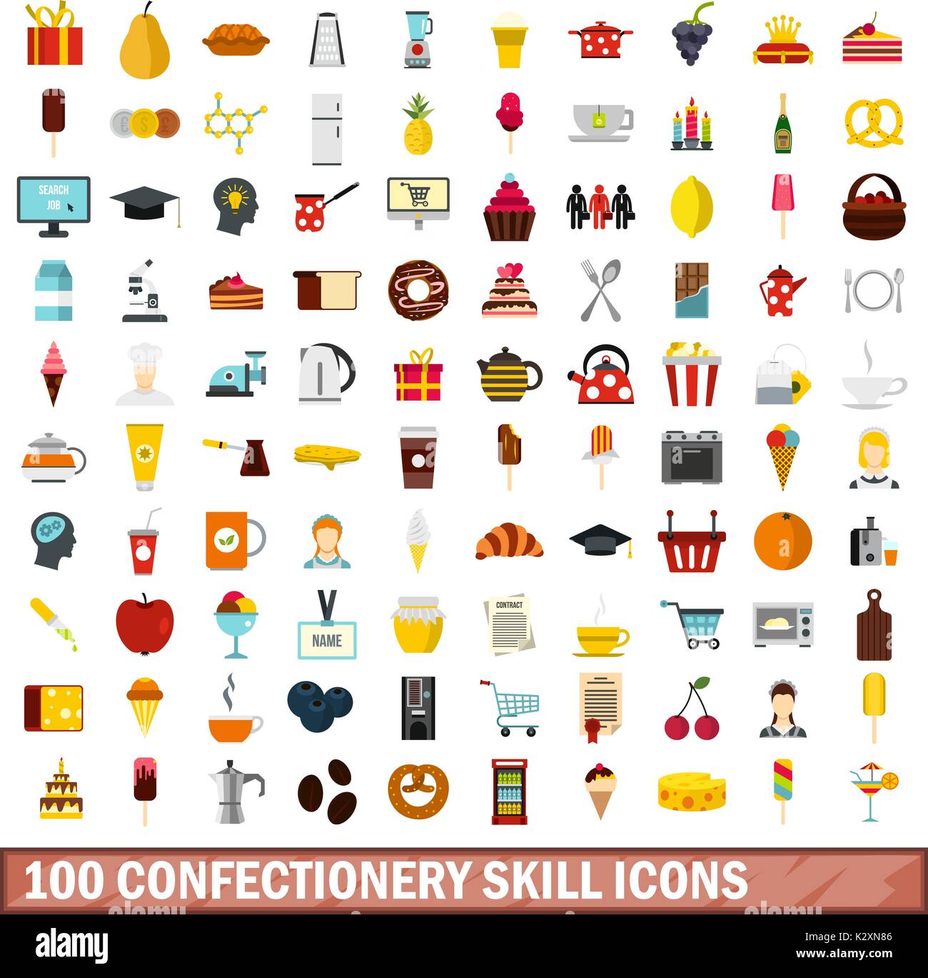 100 confectionery skill icons set, flat style Stock Vector Image & Art ...