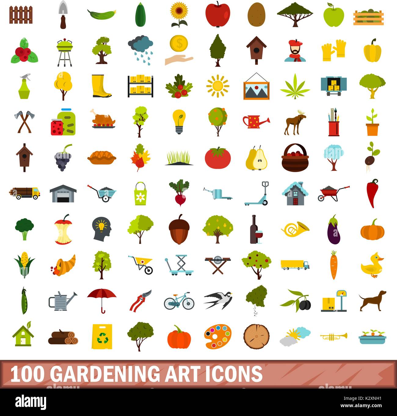 100 gardening art icons set, flat style Stock Vector Image & Art - Alamy