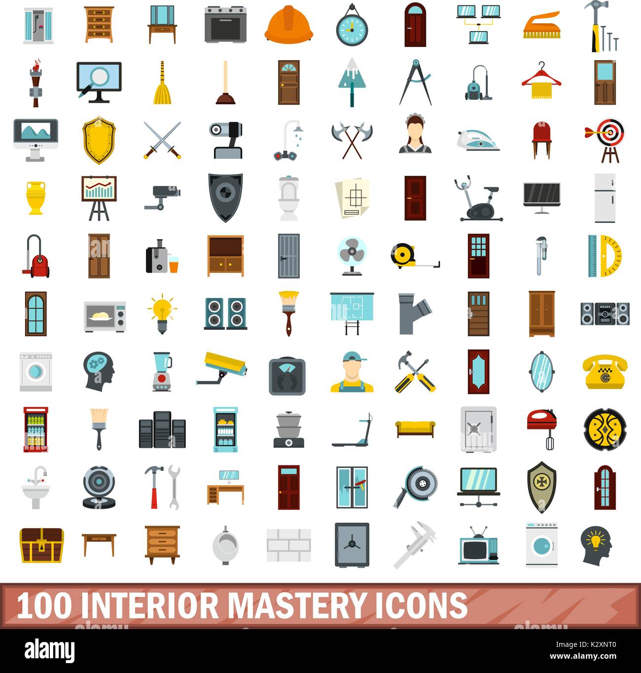100 interior mastery icons set, flat style Stock Vector Image & Art - Alamy