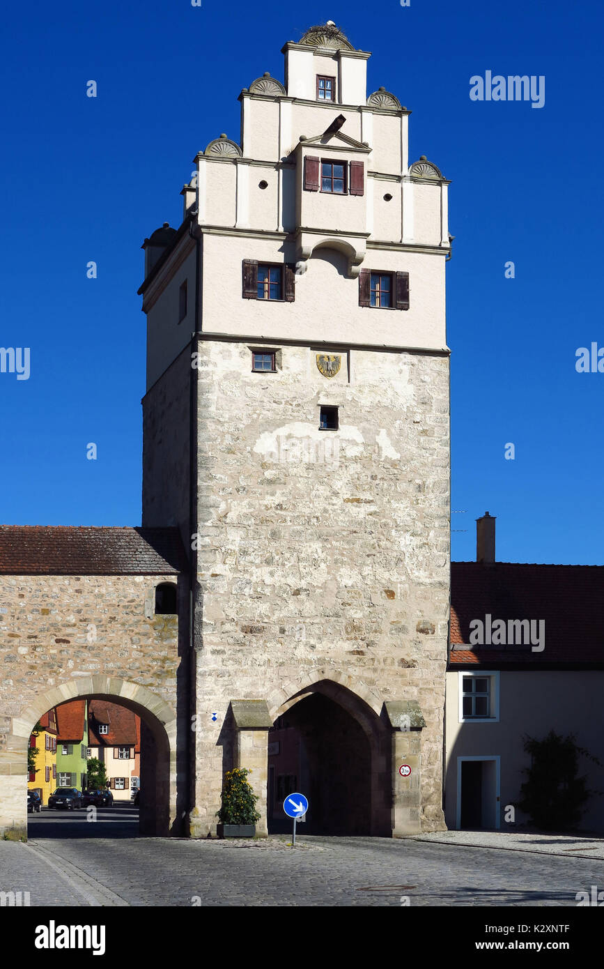Dinkelsbuehl, Mittelfranken, Franken, Bayern, historisch, Romantische Strasse, Denkmal, Tourismus, Noerdlinger Tor Stock Photo