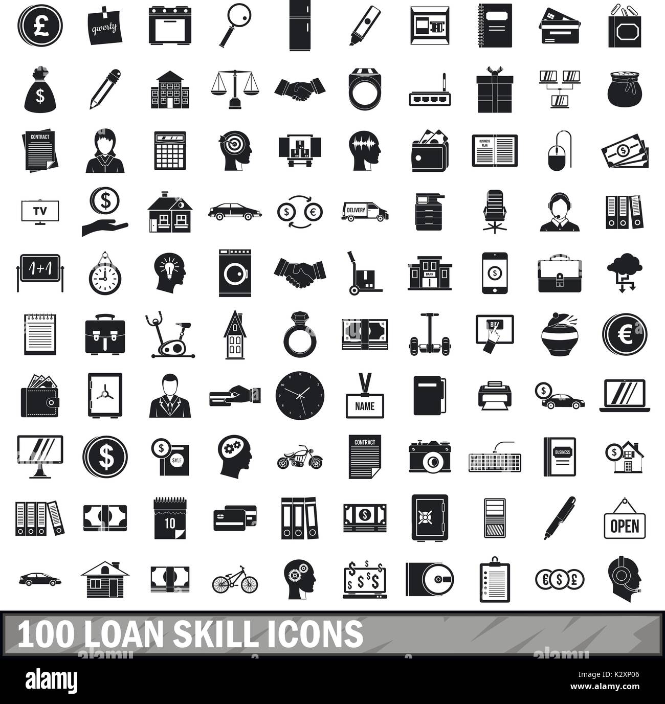 100 loan skill icons set, simple style  Stock Vector