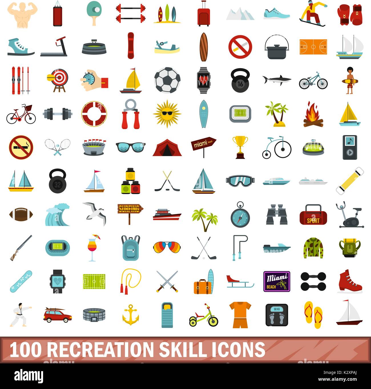 100 recreation skill icons set, flat style Stock Vector Image & Art - Alamy