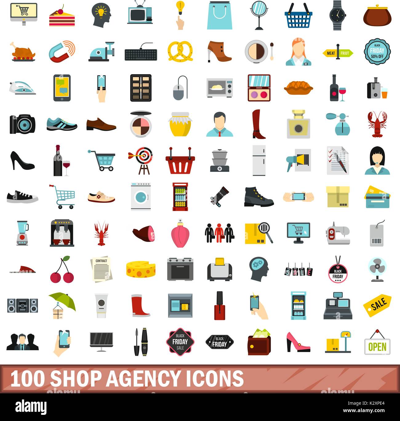 100 shop agency icons set, flat style Stock Vector Image & Art - Alamy