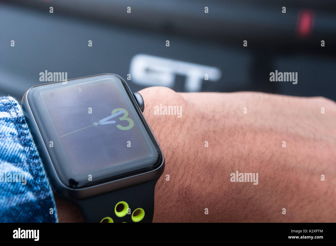 A shot of Apple iwatch before a Mustang GT! Stock Photo