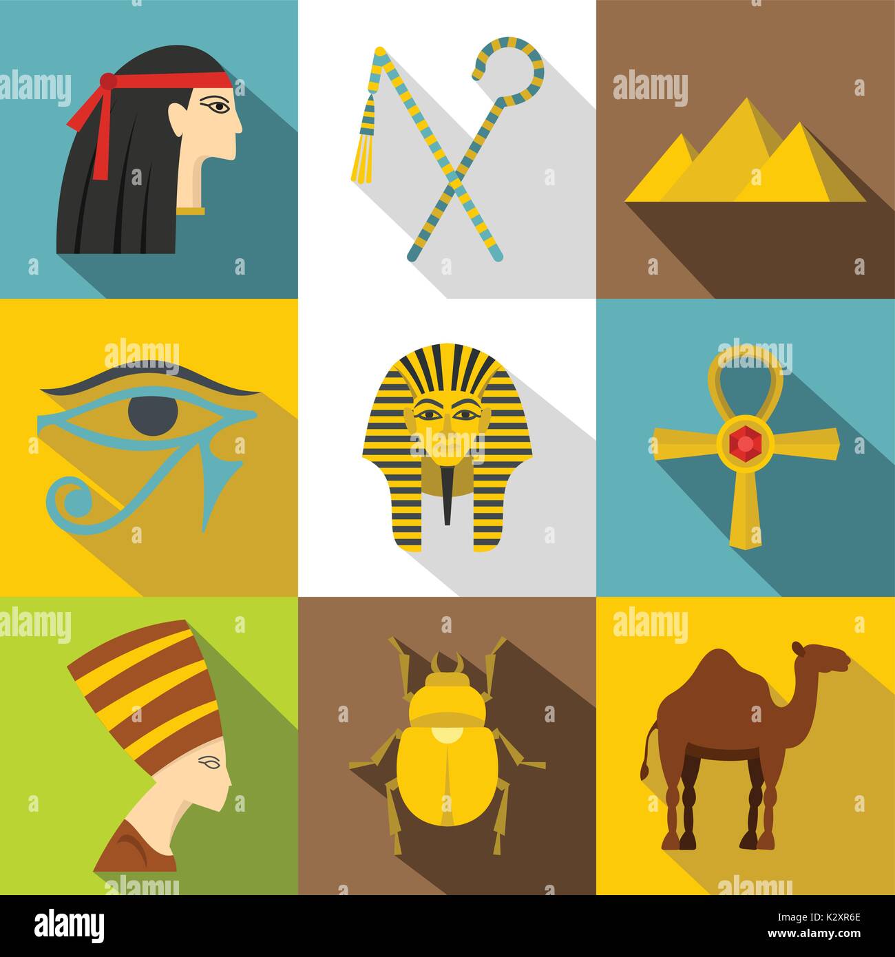 Egypt travel icon set, flat style Stock Vector