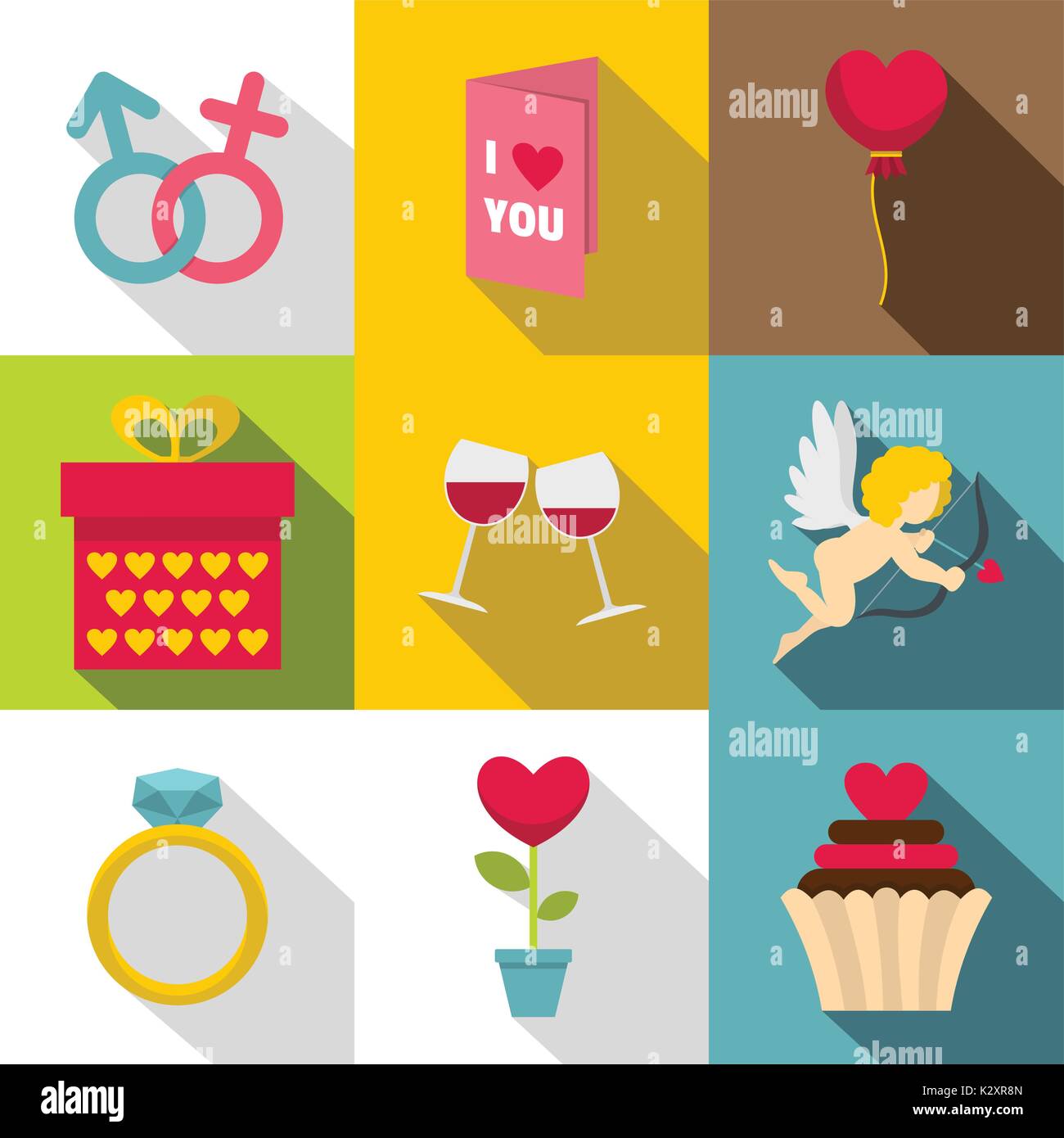 Saint Valentine icon set, flat style Stock Vector Image & Art - Alamy