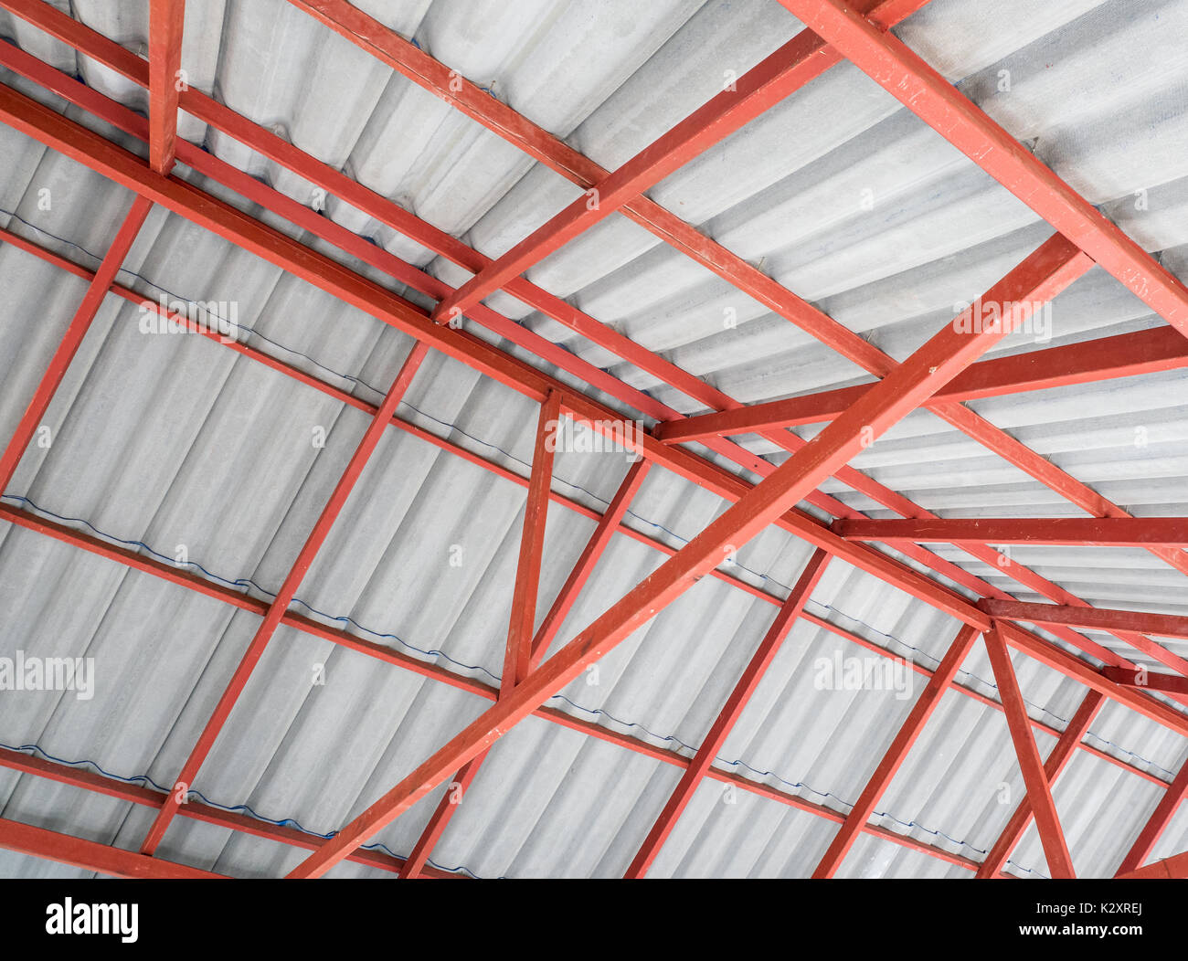 Inside Of The Metal Roof Structure In The Warehouse With The
