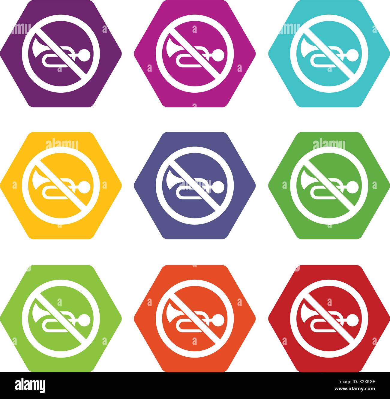 No horn traffic sign icon set color hexahedron Stock Vector