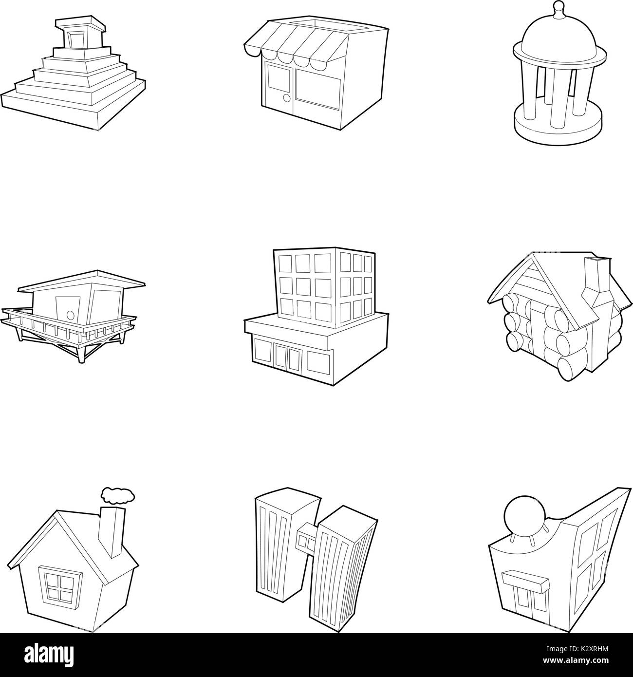 Building icons set, outline style Stock Vector Image & Art - Alamy