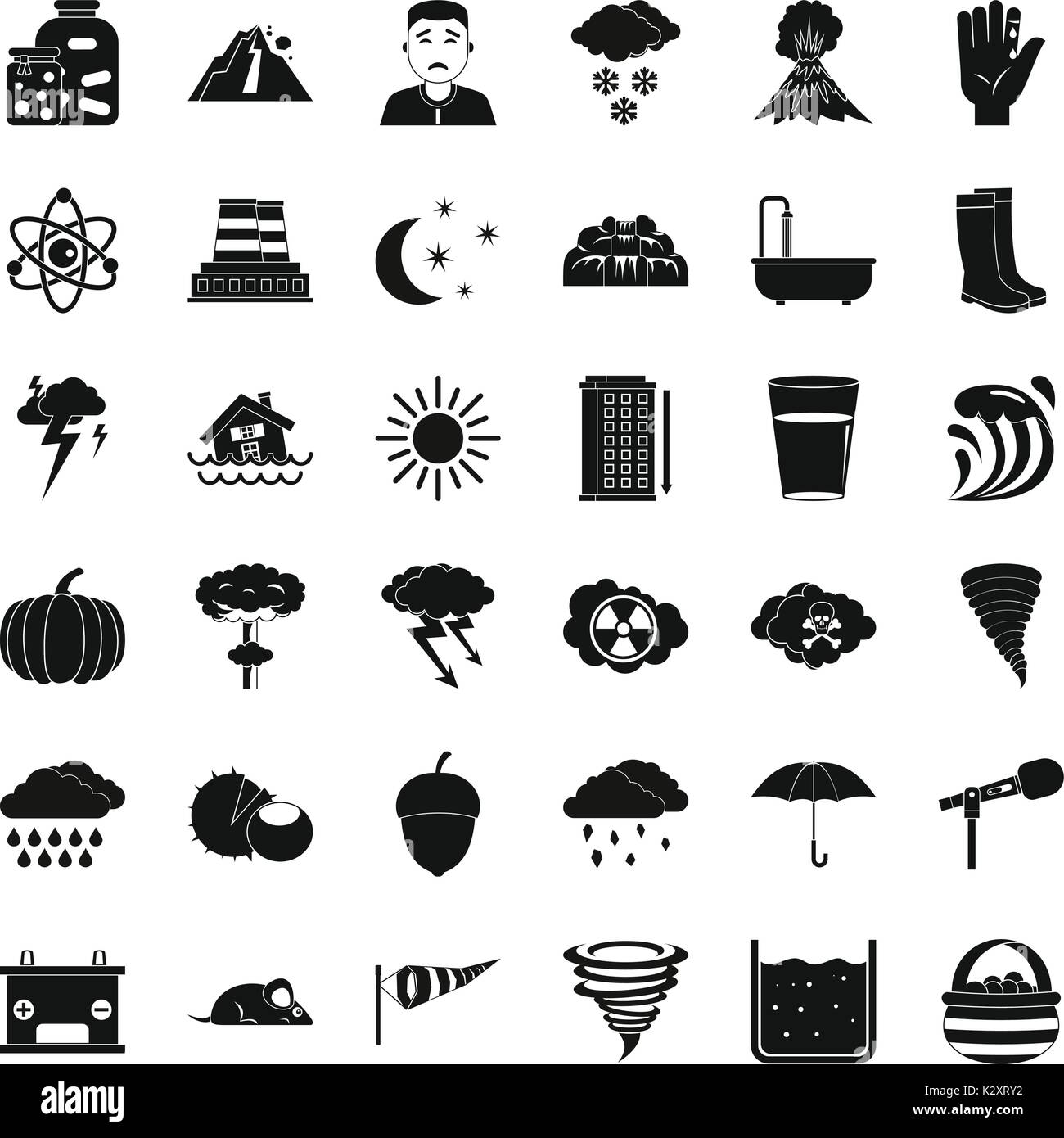 Thunderstorm icons set, simple style Stock Vector