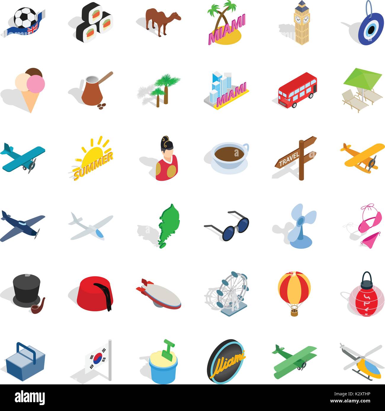 Miami icons set, isometric style Stock Vector