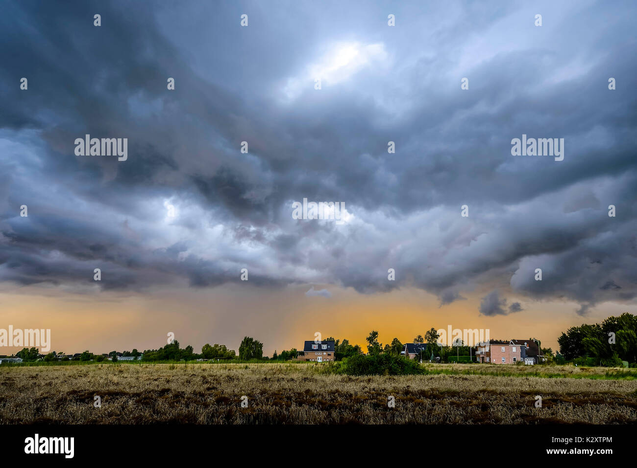Thunderstorm about Kirchwerder, Hamburg, Germany, Europe, Gewitter ueber Kirchwerder, Deutschland, Europa Stock Photo