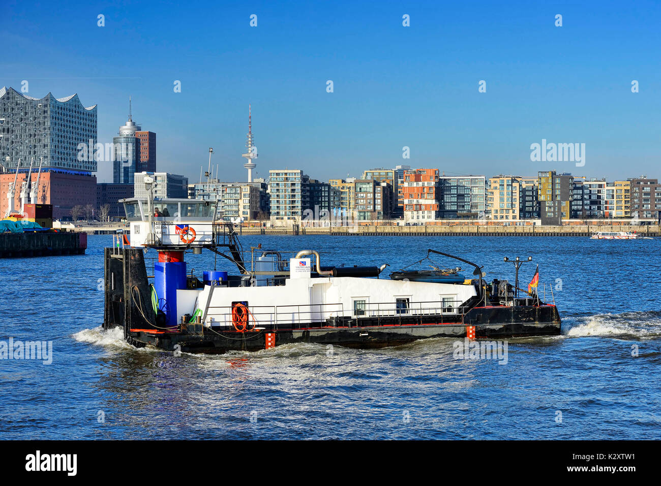 Tugboat Max in the Hamburg harbour, Germany, Europe, Schubschiff Max im Hamburger Hafen, Deutschland, Europa Stock Photo