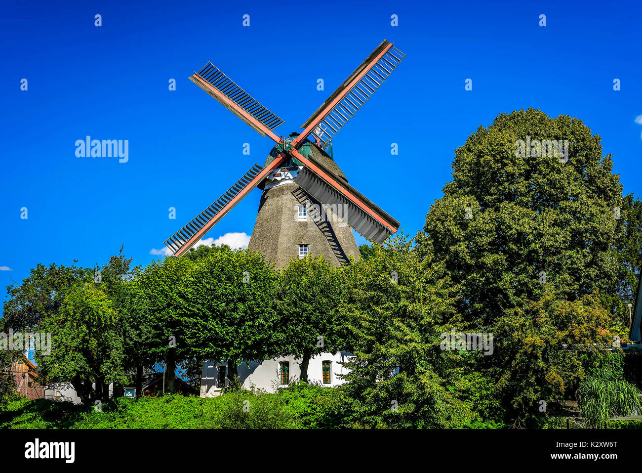 Windmill Johanna in Wilhelm's castle, Hamburg, Germany, Europe, Windmuehle Johanna in Wilhelmsburg, Deutschland, Europa Stock Photo