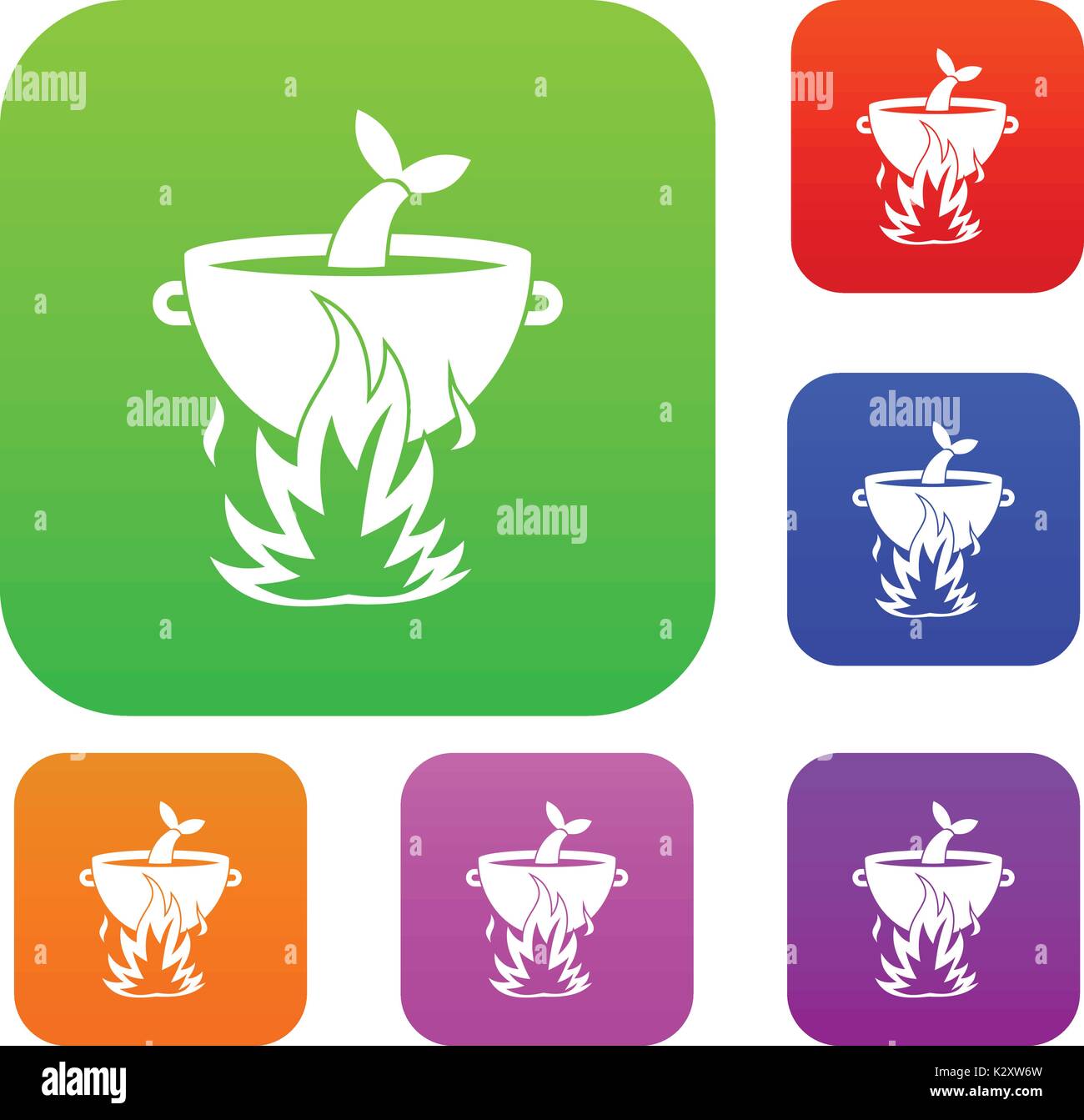Fish soup on a fire set collection Stock Vector