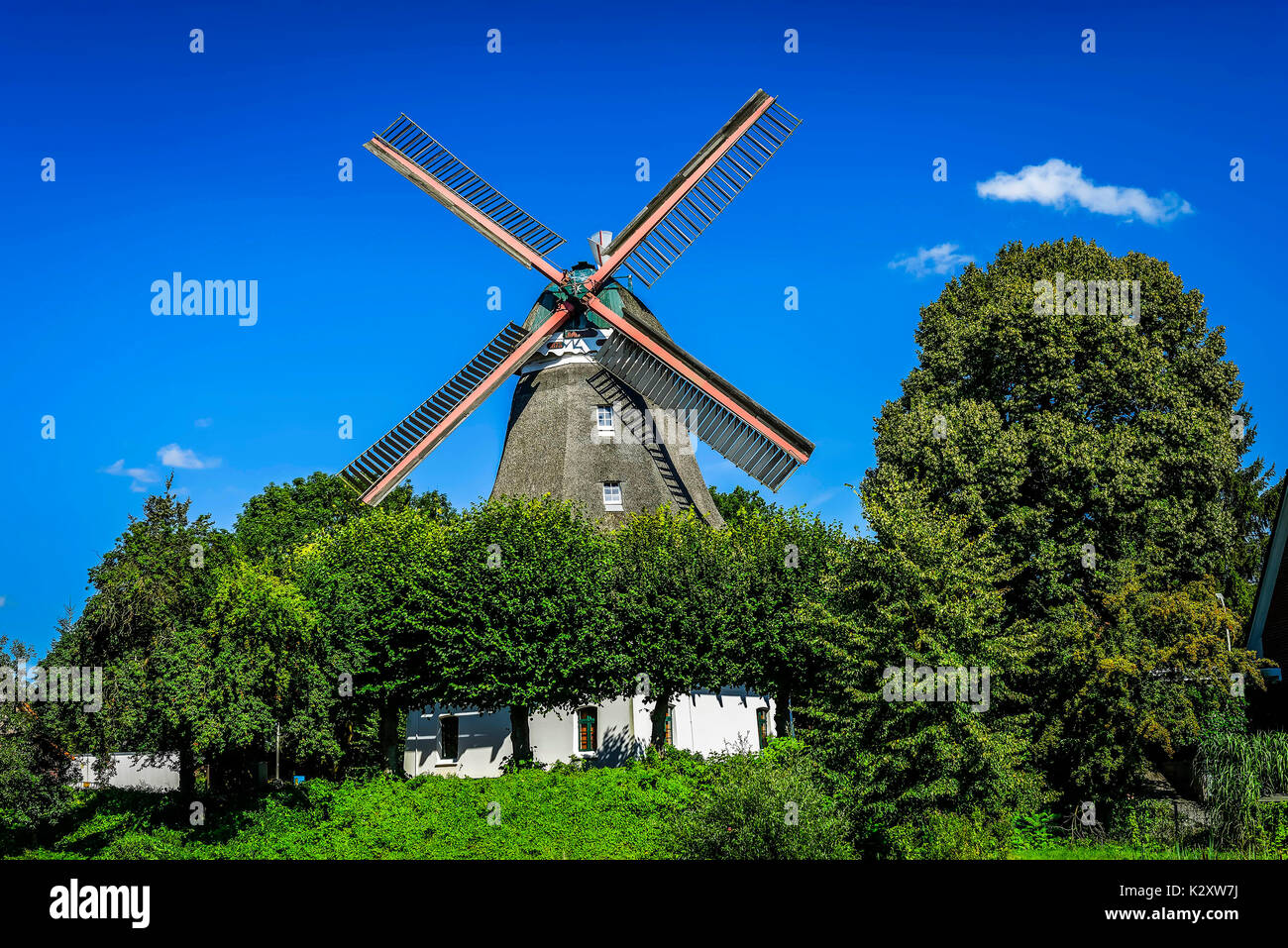 Windmill Johanna in Wilhelm's castle, Hamburg, Germany, Europe, Windmuehle Johanna in Wilhelmsburg, Deutschland, Europa Stock Photo