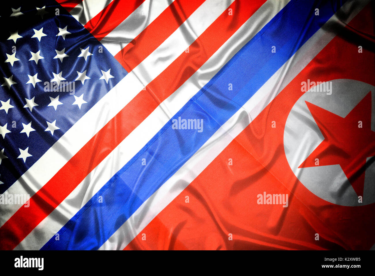 Flags of the USA and North Korea, Fahnen von den USA und Nordkorea Stock Photo