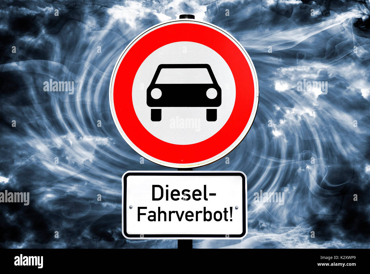 Sign Ban on driving for vehicle, diesel ban on driving, Schild Fahrverbot fuer Kfz, Diesel-Fahrverbot Stock Photo