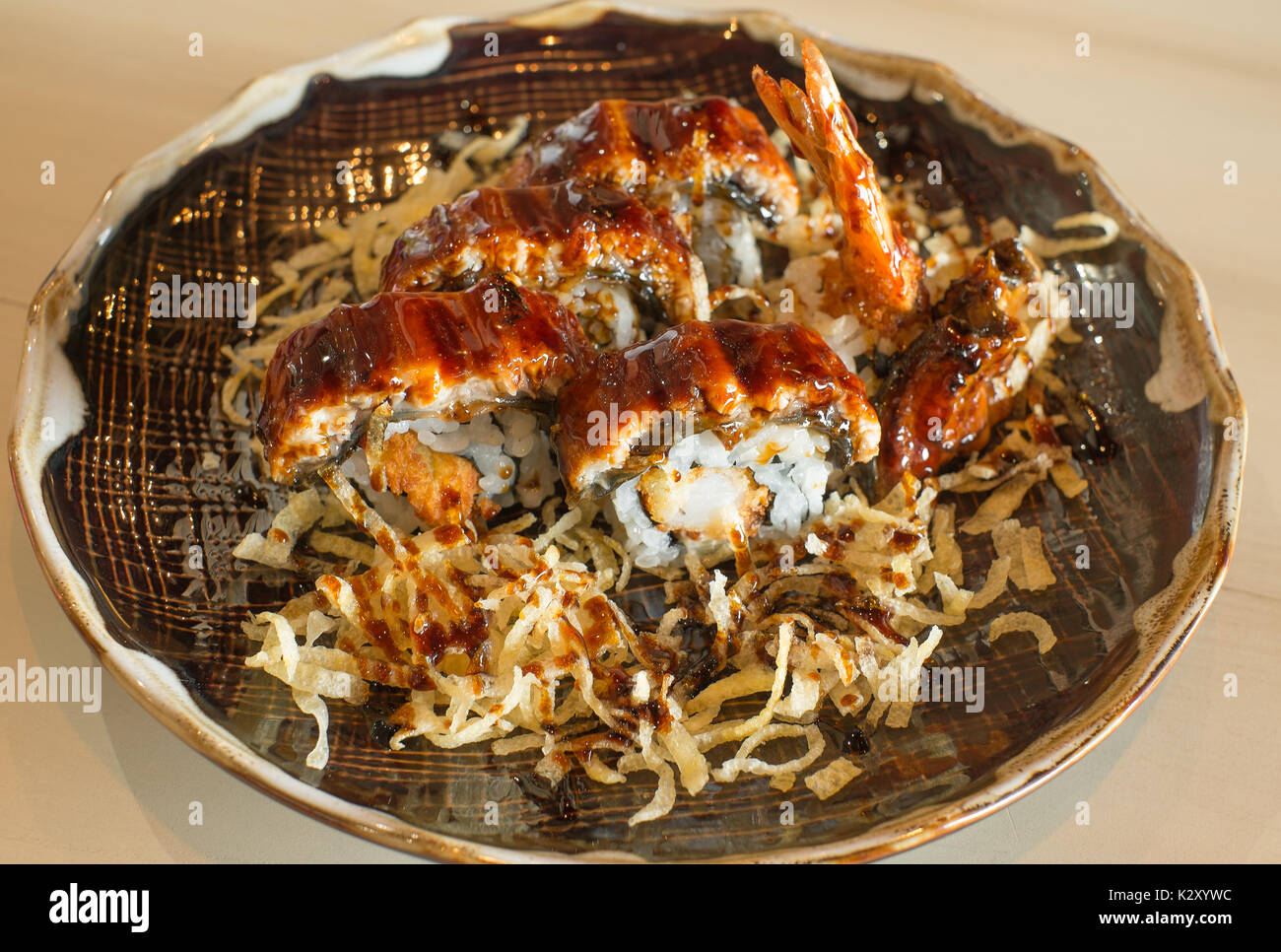 japan tempura roll on top with unagi Stock Photo Alamy