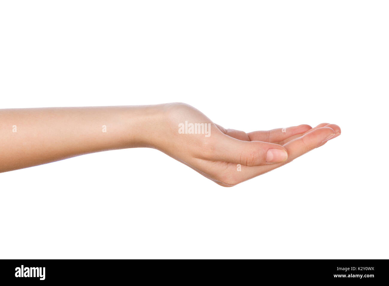 woman hand with palm up in a white isolated background Stock Photo