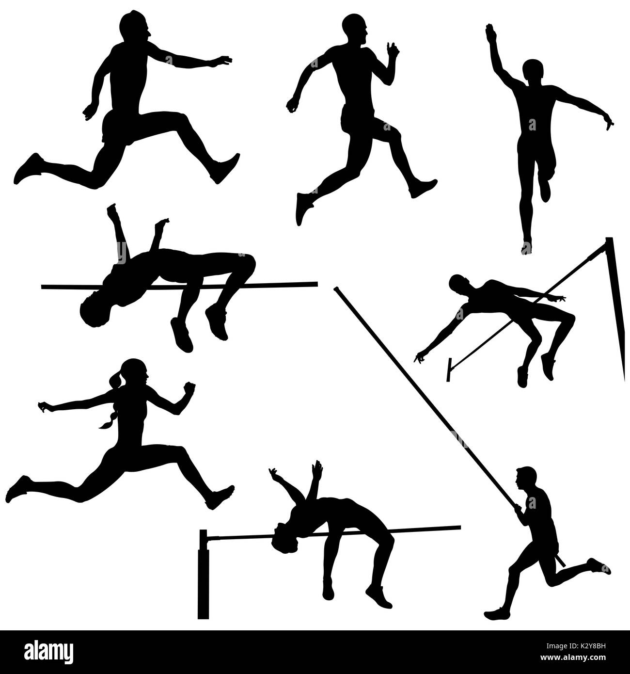 set track and field sports jumping black silhouette Stock Photo