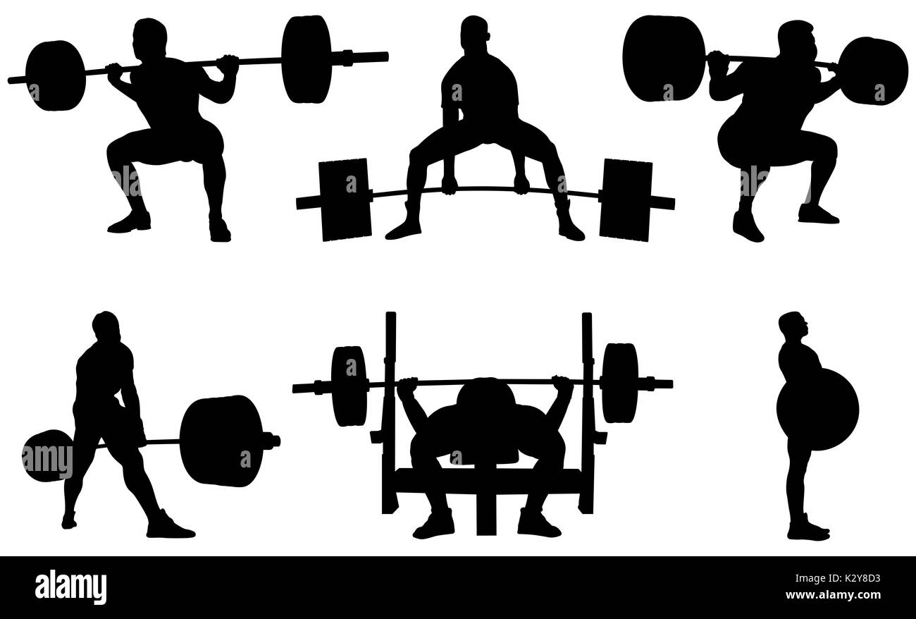 Set powerlifting athletes powerlifters black silhouette Stock Photo