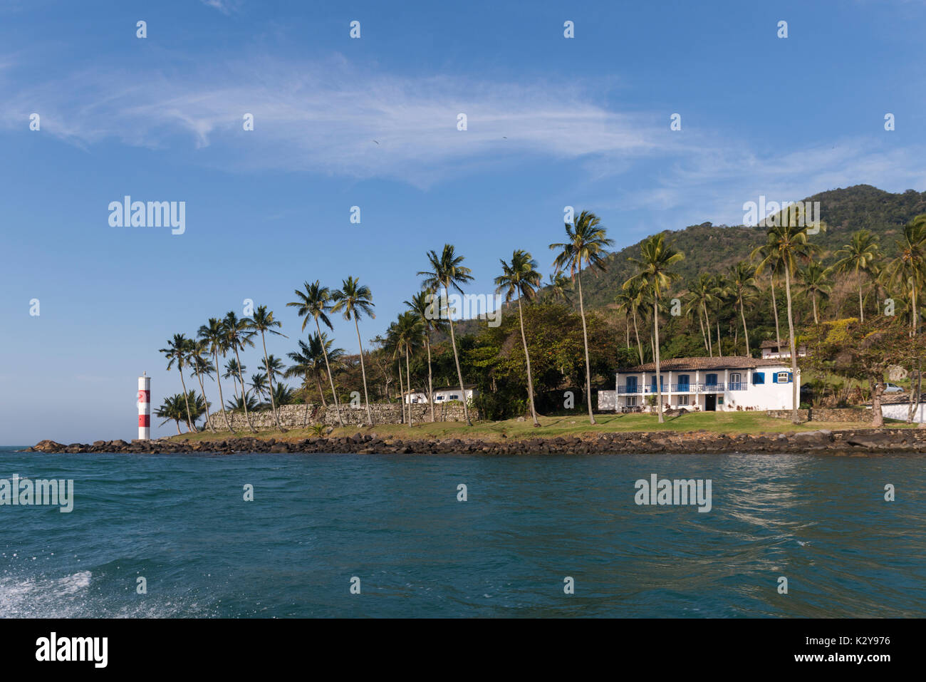 Ponta das Canas lighthouse at Ilhabela, São Paulo, Brazil Stock Photo