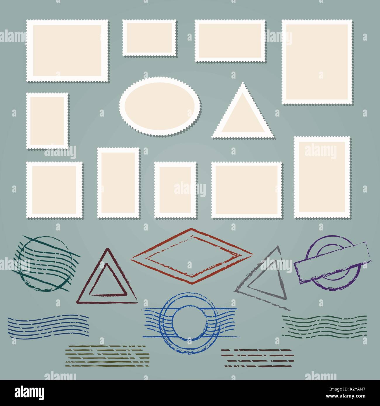 Vector retro postage stamp frames collection and post rubber mailing