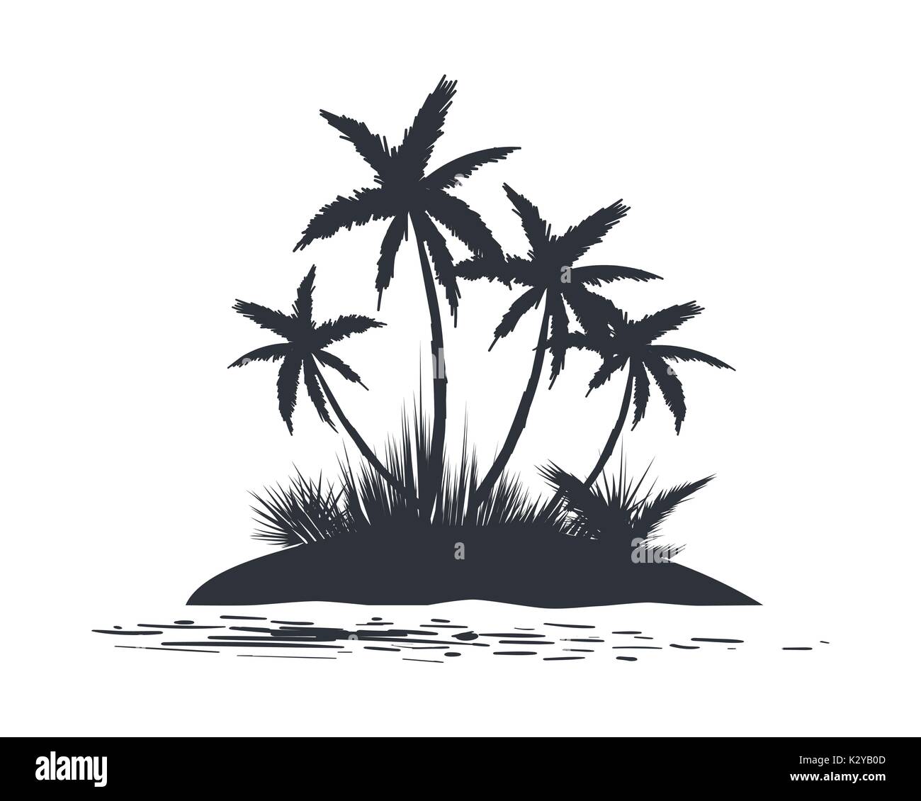 Small tropical island with palm trees silhouette. Vector illustration Stock Vector