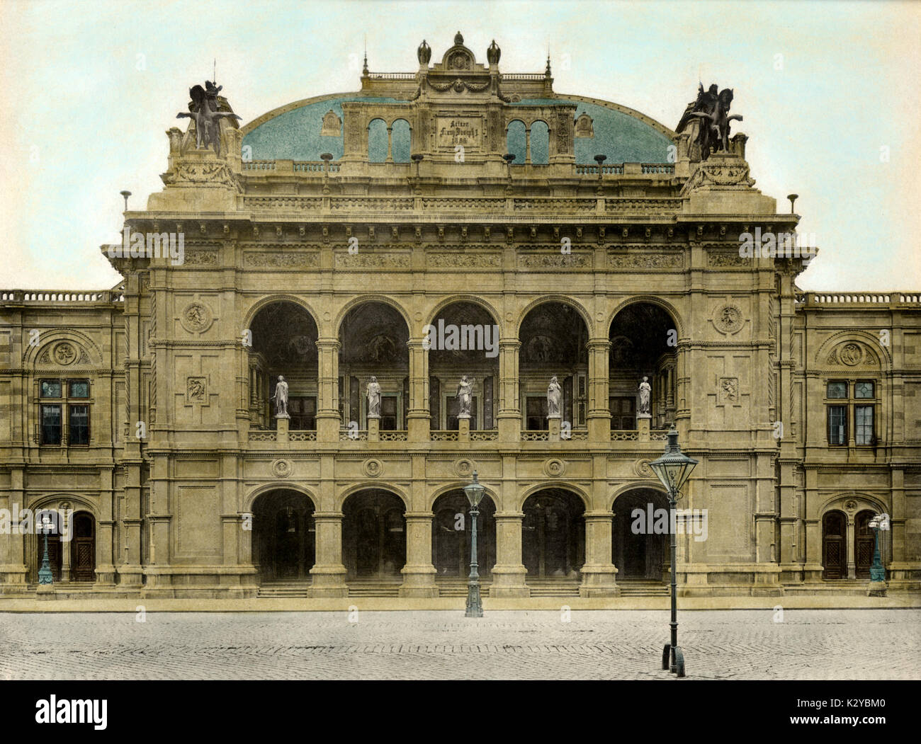 VIENNA OPERA HOUSE - main facade, c.1900 Opened in 1869. Enjoyed its greatest triumphs under the direction of Gustav Mahler (1897-1907).  Mozart and mahler connection. Stock Photo