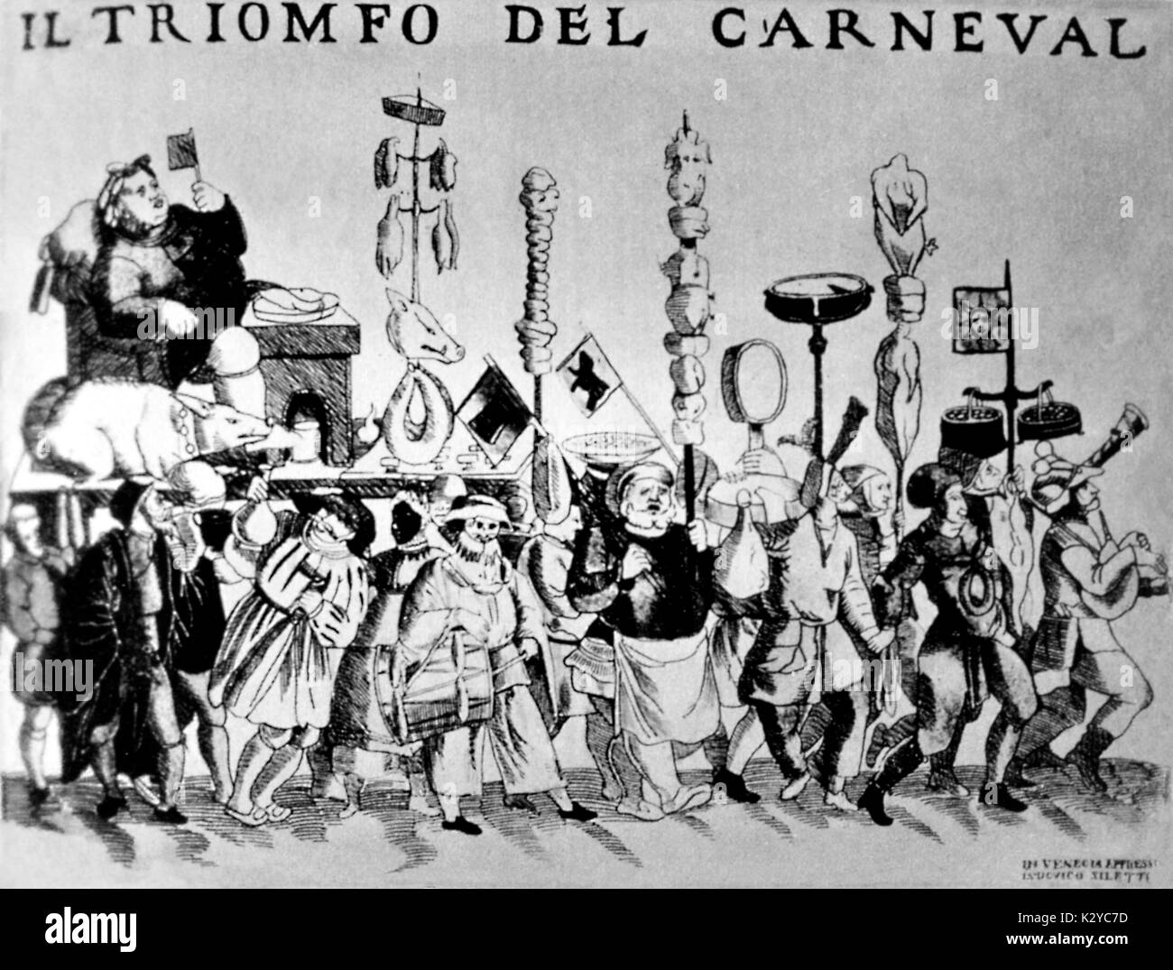 VENICE - Venetian Pamphlet - Carnival Il Trionfo del Carneval (The Triumph of Carnival). Stock Photo