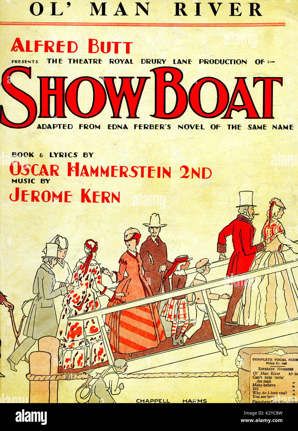Jerome Kern's 'Show Boat' - score cover of version for piano and voice of 'Ol' Man River', 1927.  Words By Oscar Hammerstein II.   American composer of musicals, 1885-1945 . Stock Photo