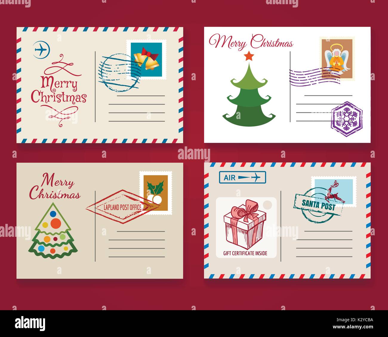 Xmas postcard template set. Vector vintage merry christmas holiday In Post Cards Template