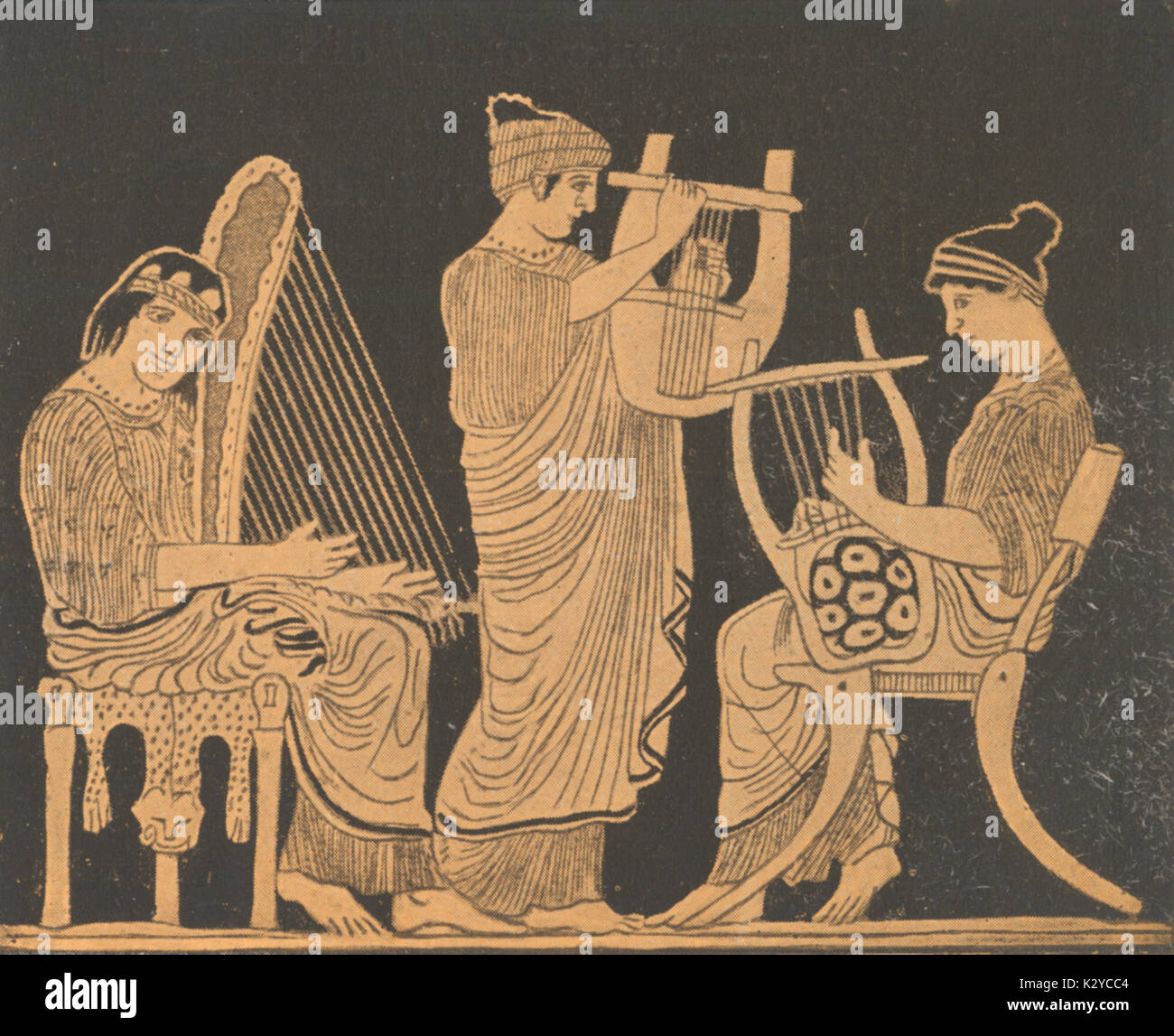 Greek Vase Painting Showing Musicians Playing Harp, Lyre And Cithara ...