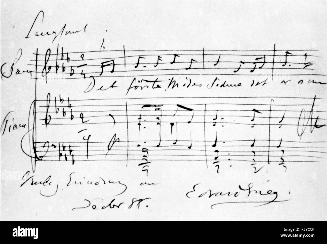 GRIEG - signed handwritten score, 1888 Voice and piano Norwegian composer, 1843-1907 Stock Photo