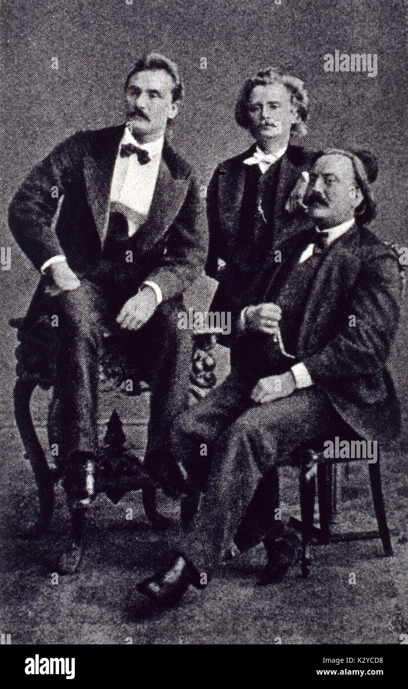 GRIEG (Norwegian composer, 1843-1907) with (L) SVENDSEN (Norwegian composer, 1840-1911) and (R) NEUPERT (Norwegian Pianist, 1842-1888) Stock Photo