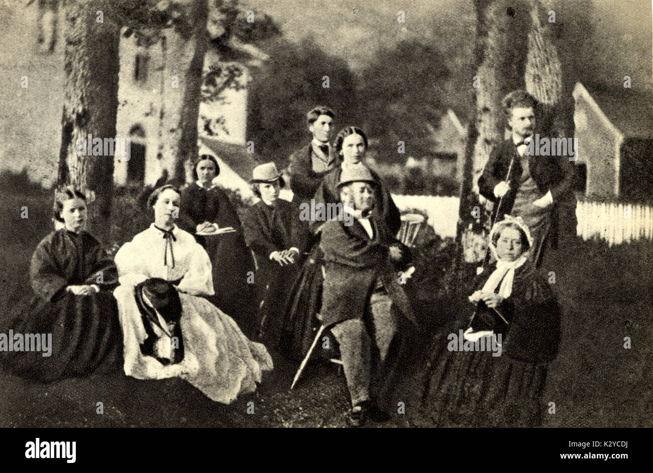 GRIEG family in Landaas Garden Norwegian composer, 1843-1907 Stock Photo