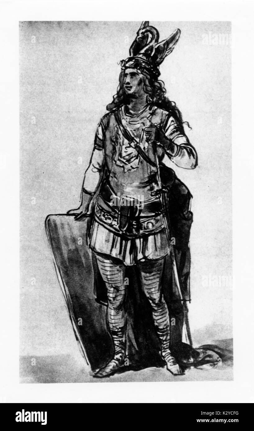 WAGNER - LOHENGRIN - Costume Design, 1858 Costume Design for 'Lohengrin' by J. Geiger, 1858. German composer & author (1813-1883). Stock Photo