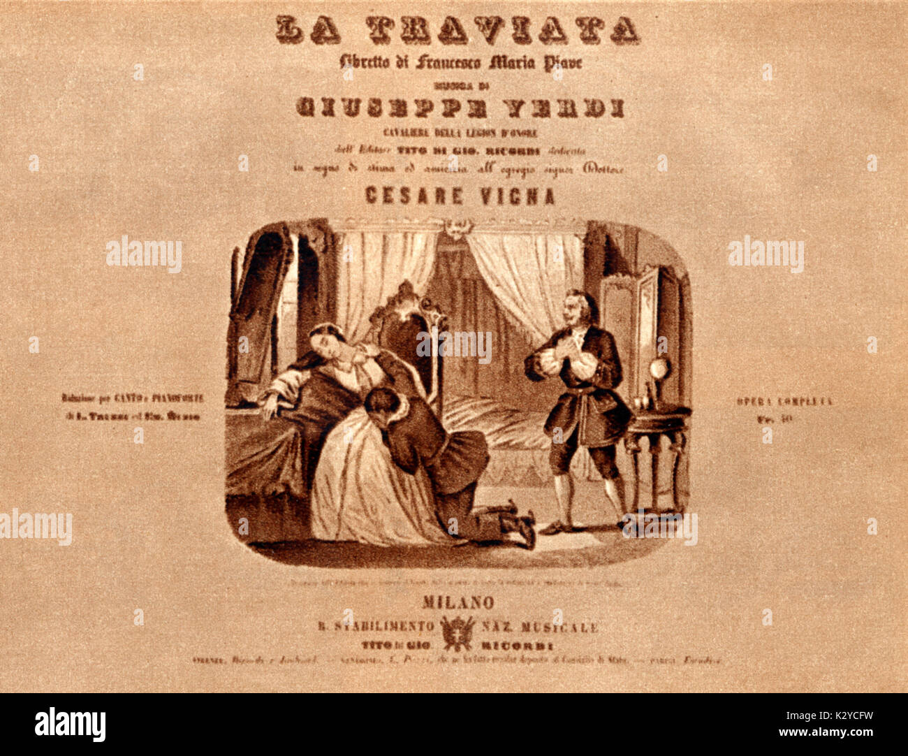 VERDI,Giuseppe - La Traviata - Final Scene of opera.  Taken from cover of first edition of score. Stock Photo