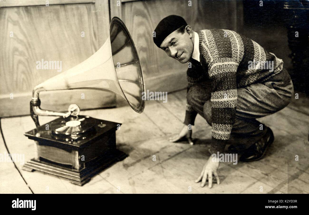 Early recordings Gramophone being listened to by Leonid UTIOSOV  phonograph Stock Photo
