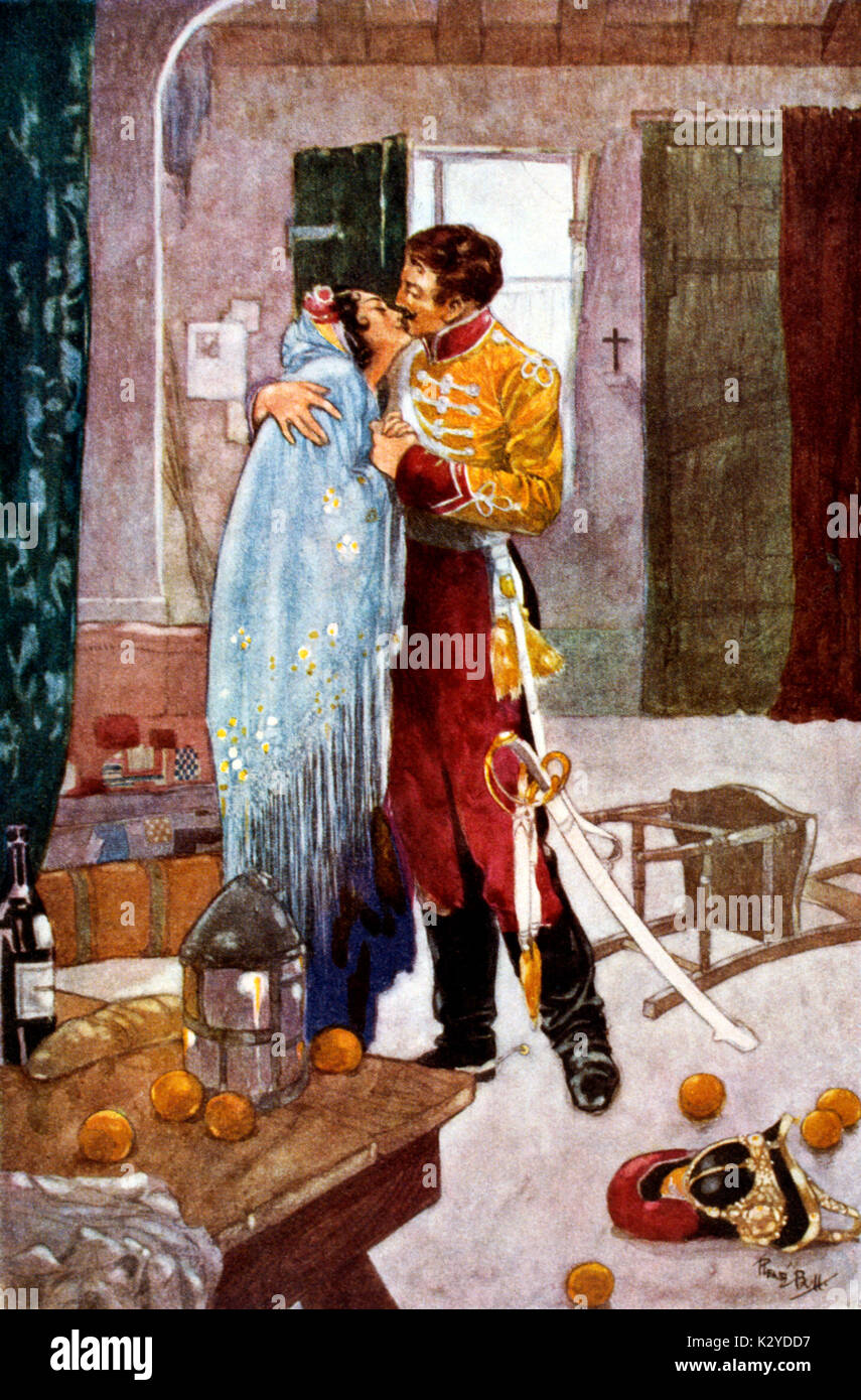 Georges Bizet 's opera Carmen - Carmen and Don José kiss: 'I pay my debts,  I pay my debts' by René Bull, c. 1910. French composer, 25 October 1838 -3  June 1875 Stock Photo - Alamy