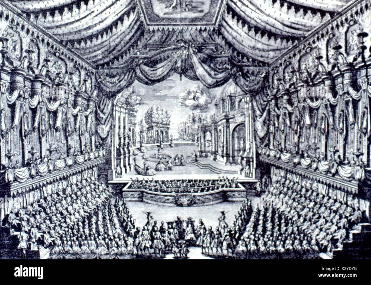 Giuseppe Maio / di Majo , composer of ' Sogno d'Olympia / Olimpia,' Naples, 1749 Text by Calzabigi / Calsabigi (1714-1795) Performance; 18th century audience at the Opera.  Italian opera composer, 1697-1771. Stock Photo