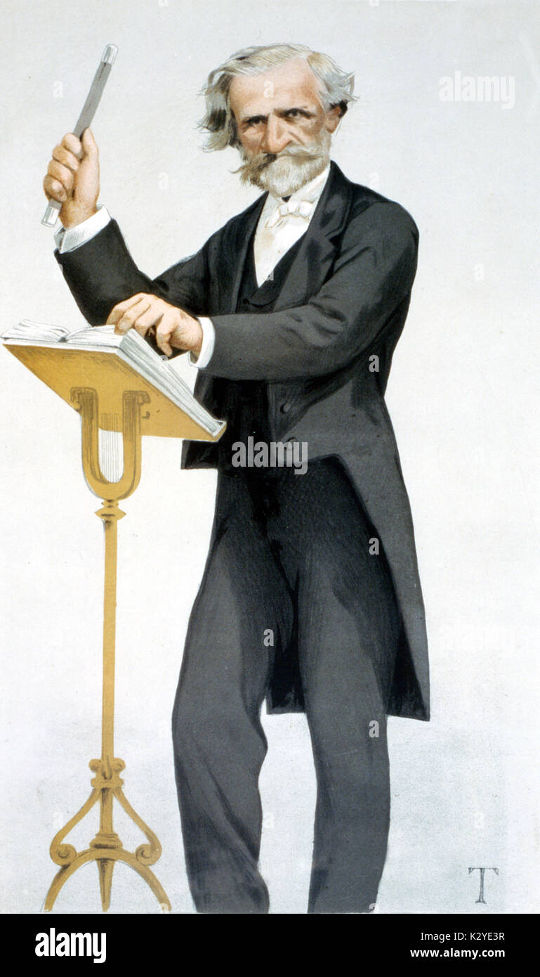 VERDI, Giuseppe - conducting with baton. Italian composer  (1813-1901)  'Italia Music' - from Vanity Fair, 15 Feb 1879. By T (Theobald Chartran) Stock Photo