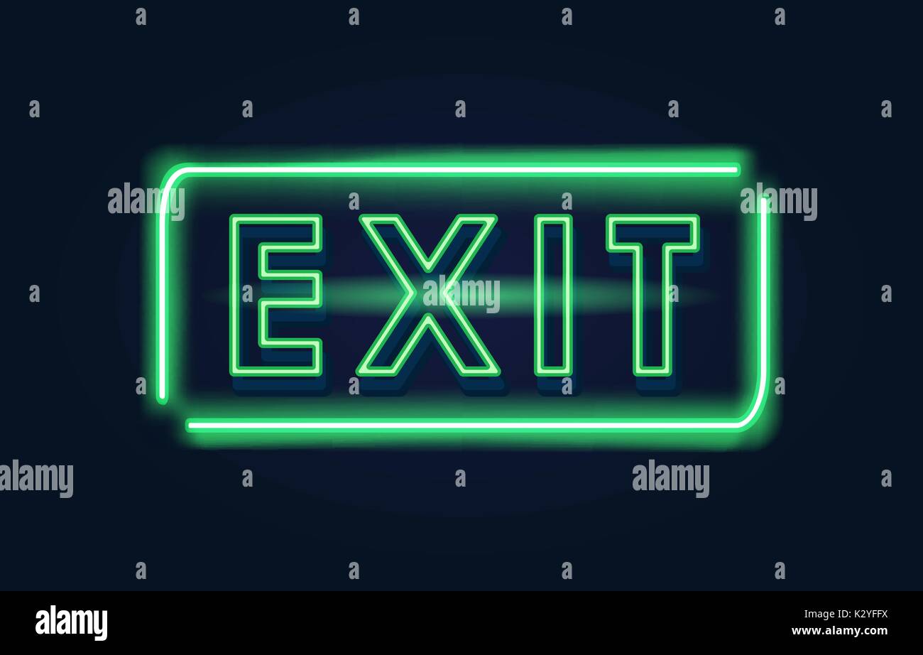 Exit. The green neon sign on a dark background. Vector illustration Stock Vector